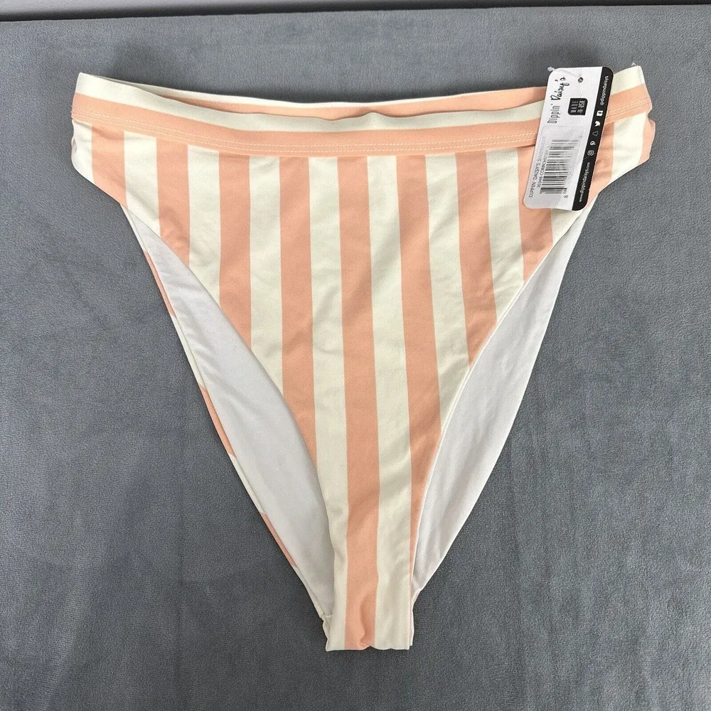 Dippin’ Daisys Bikini Bottom Size Large Ultra High Waisted Cheeky Coral Stripe - Image 2