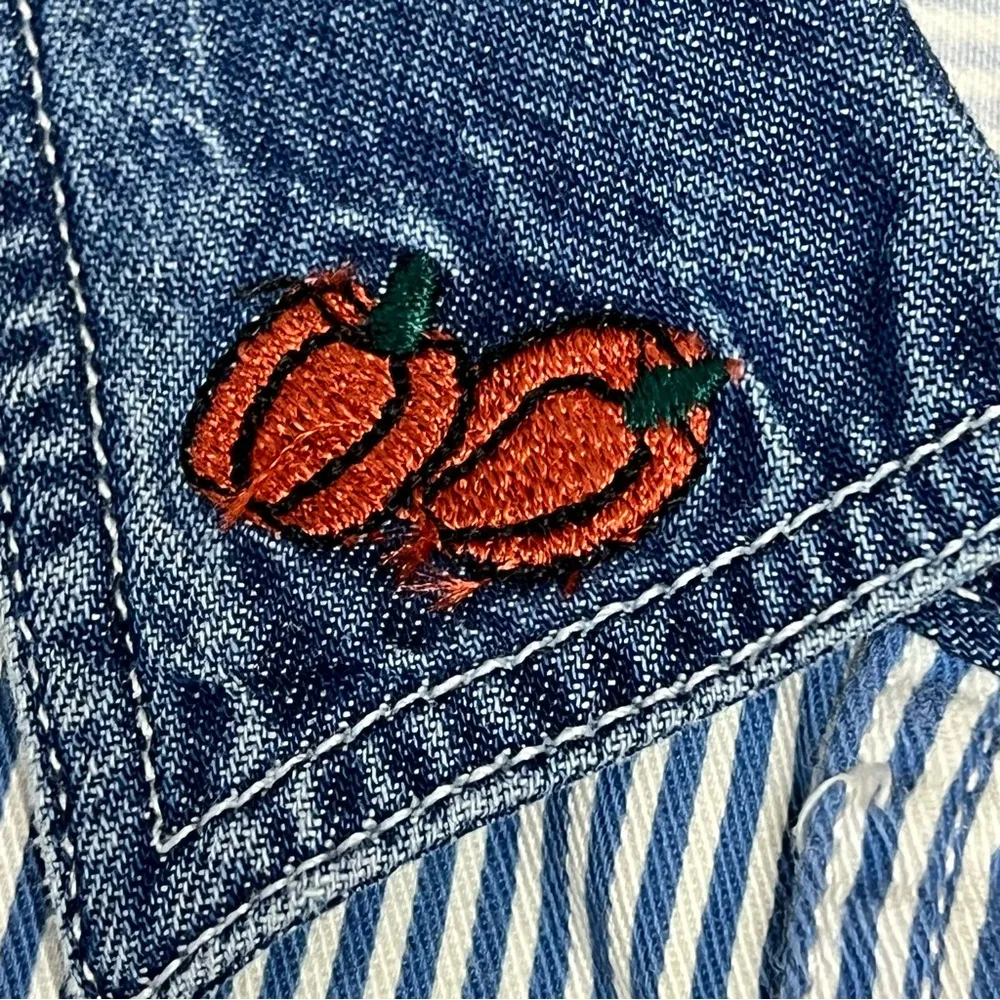 Blue White Stripe top Embroidery 22w/24w 100%cotton county pumpkin denim collar - Image 6