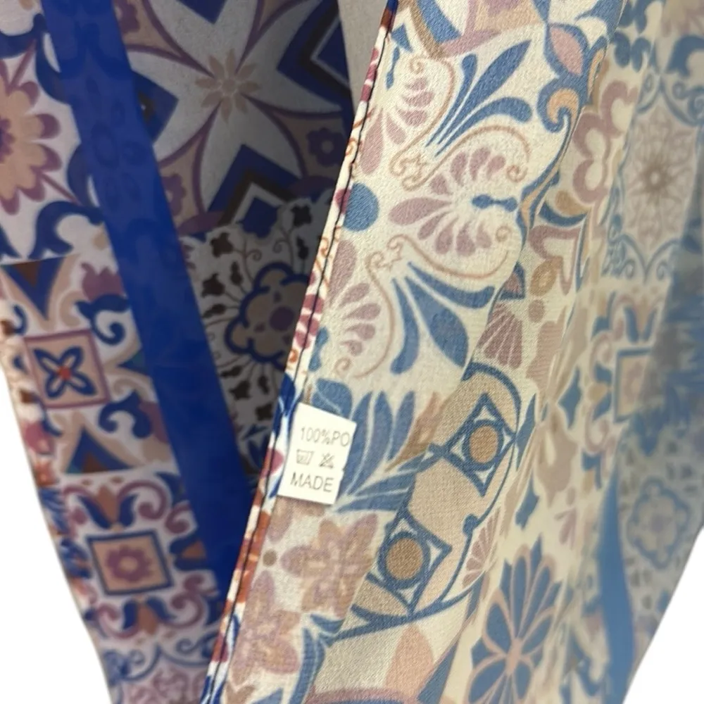 Blue White Long Rectangular Sarong Shawl Blanket Scarf Wrap 27 x 64 Inches - Image 6