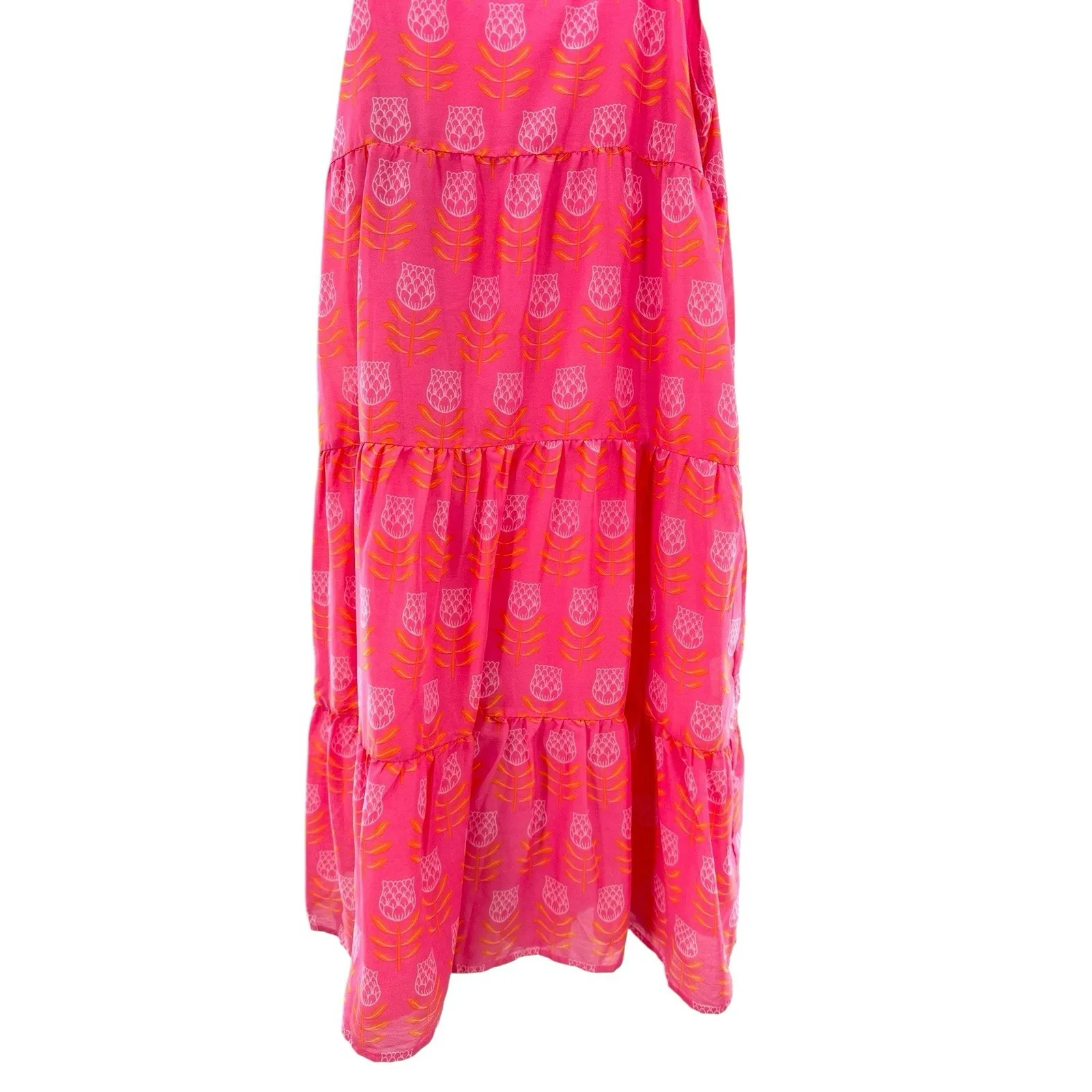 J. Marie Maeve Pink Tulip Flower Print Tiered Midi Dress Women's M NWOT Vacation Size M - Image 5