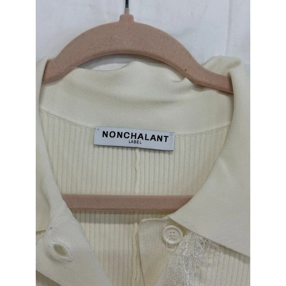 Nonchalant Label Willow Fringe Trim Knit Bodycon Midi Dress Ivory Women XS White - Image 3