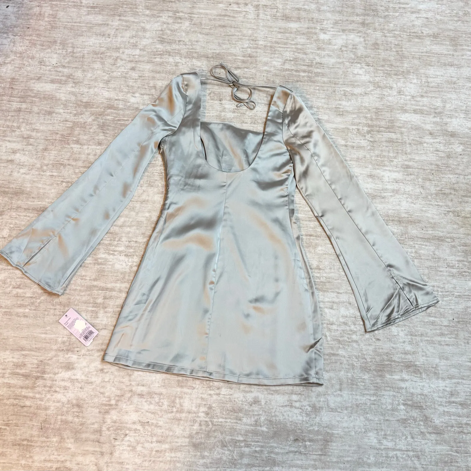 Wild Fable Women XS Silver Metallic Square Long Bell Sleeve Satin MIdi Dress New - Image 6