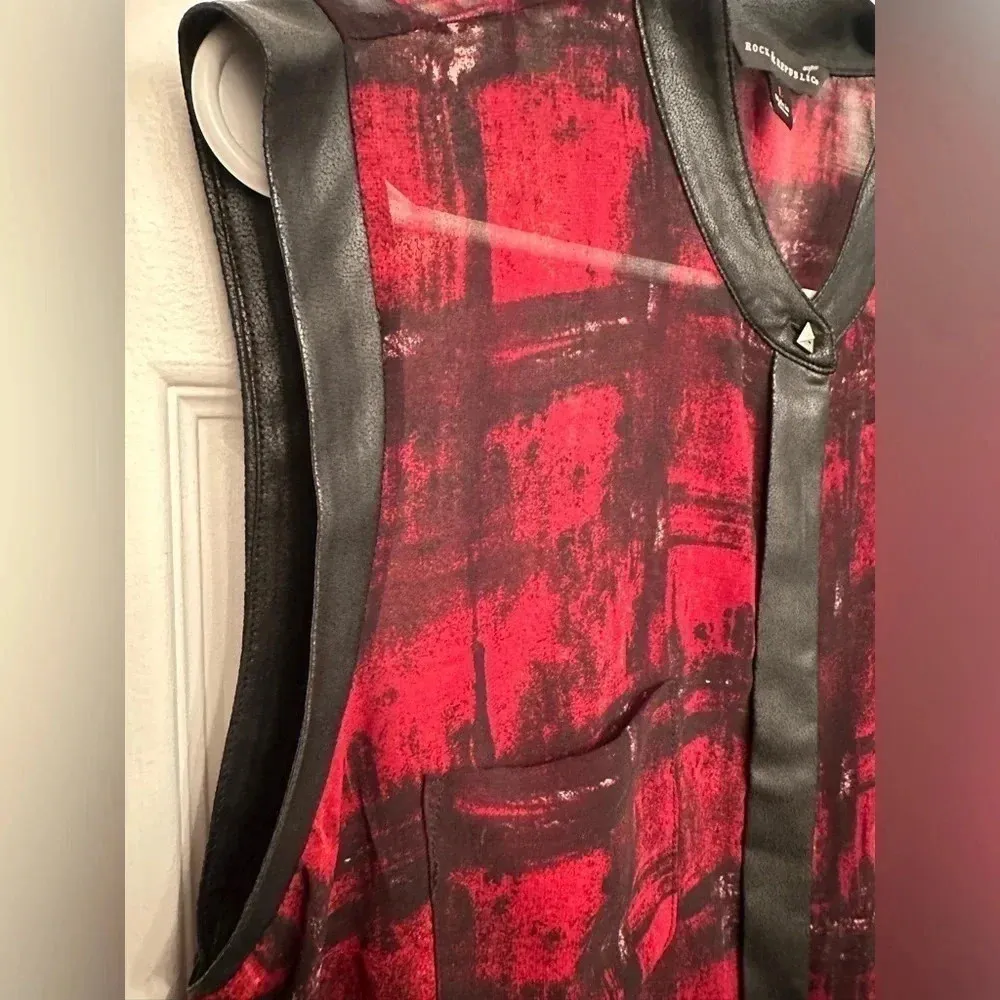 Rock & Republic black and red sheer sleeveless top with faux leather. NWOT - Image 5