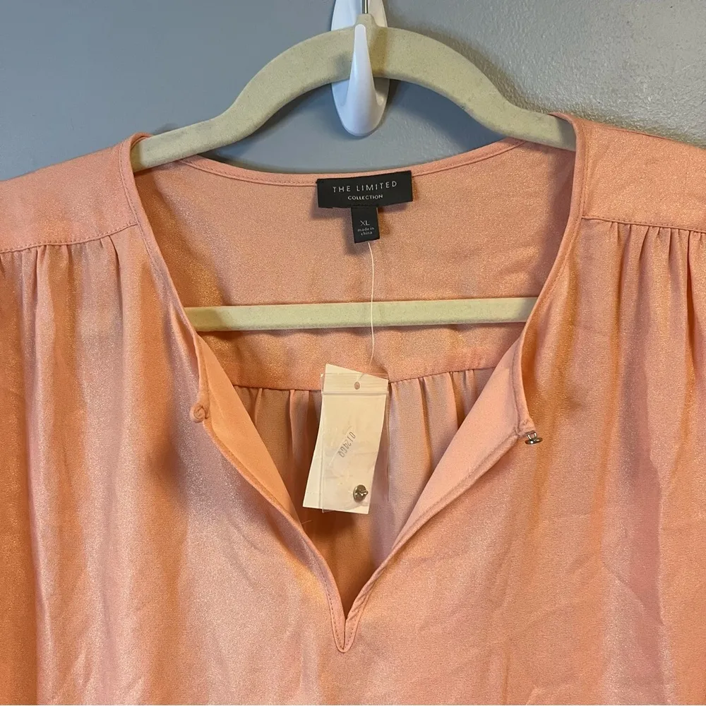 The Limited Blouse Gold Foil Sparkle on Pink Keyhole Neck Tie Wrist Top XL NWT - Image 5