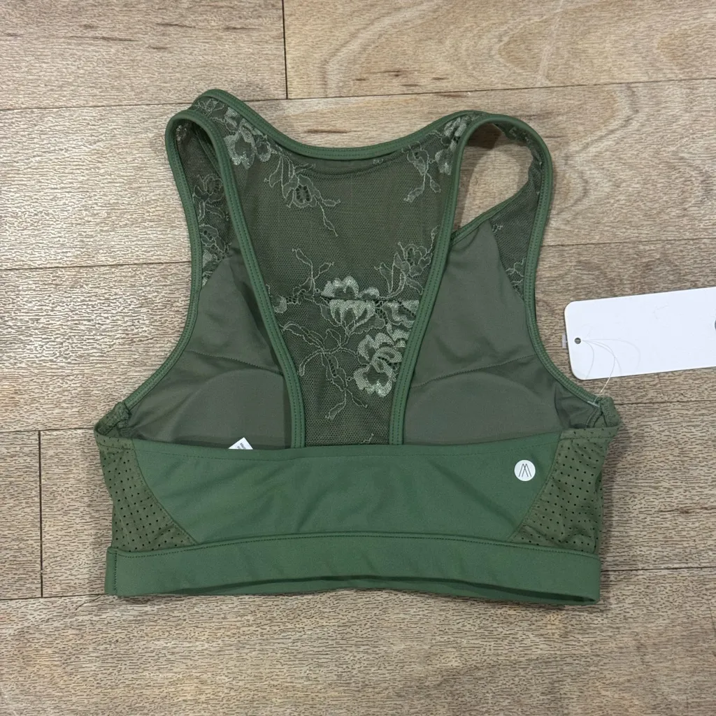 Amari Sports Bra, Olive Green with Lace back & Mesh detail, XS, Padded - Image 3