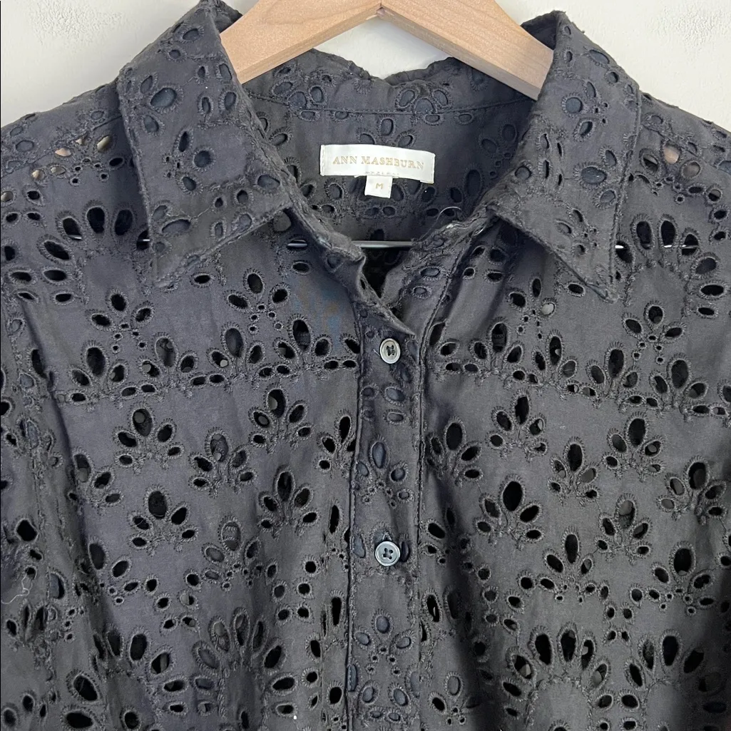 Ann Mashburn Geraldine Eyelet Popover Blouse Balloon Sleeves Sz Medium - Image 5