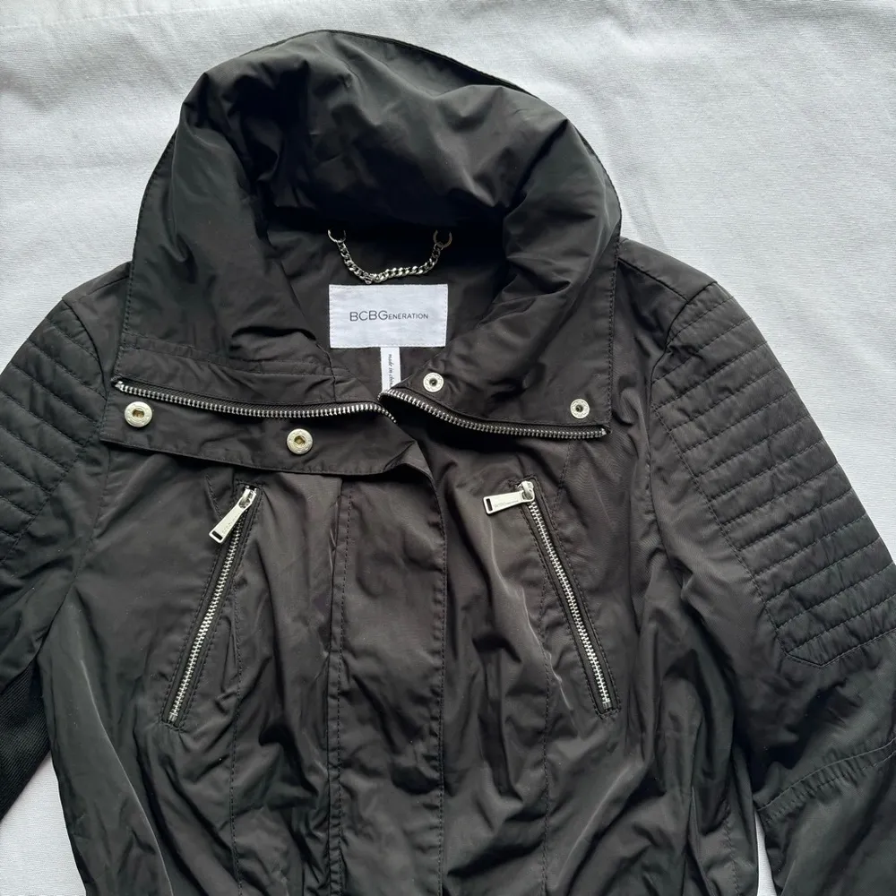 BCBGeneration Black Nylon Zipper Detail Moto Jacket Biker Streetwear Motorcycle - Image 4