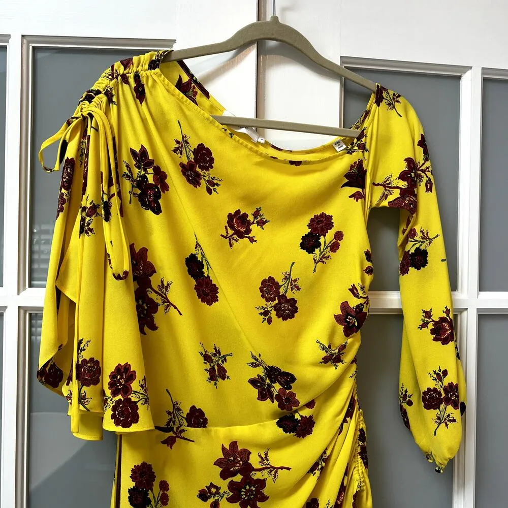 A.L.C. Florence Floral One Shoulder Blouson Ruched Silk Dress Size 4 - Image 5