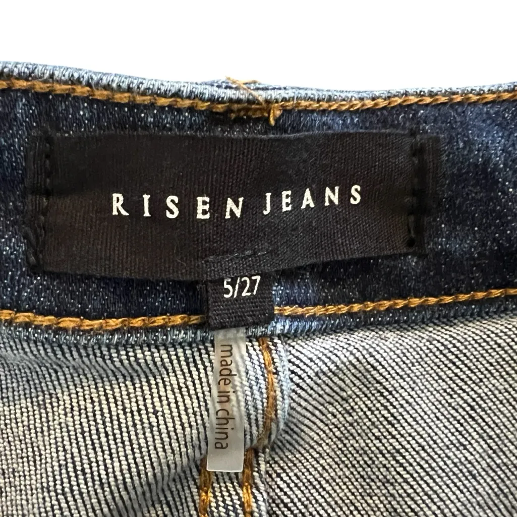 NWT RISEN MID RISE BUTTON FLY DISTRESSED SKINNY JEAN WOMEN’S SIZE 5/27 Blue - Image 8