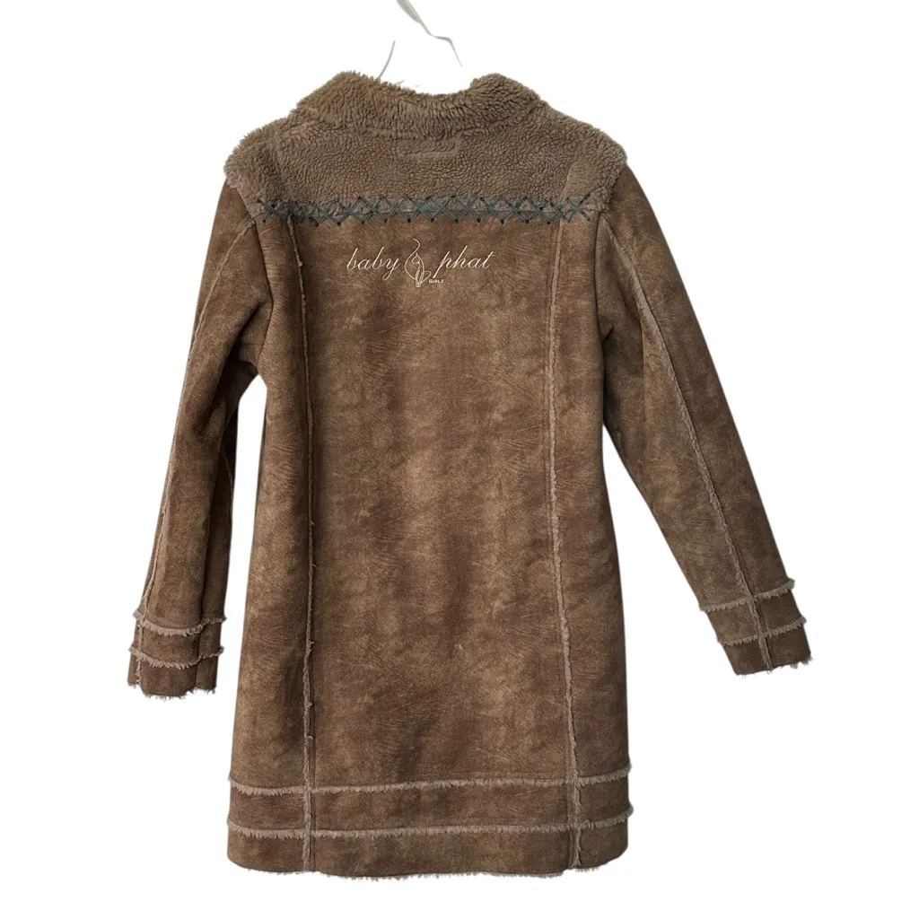Baby Phat Penny Lane Y2K VTG Tan Toggle Coat faux suede Sherpa Embroidered XL - Image 2