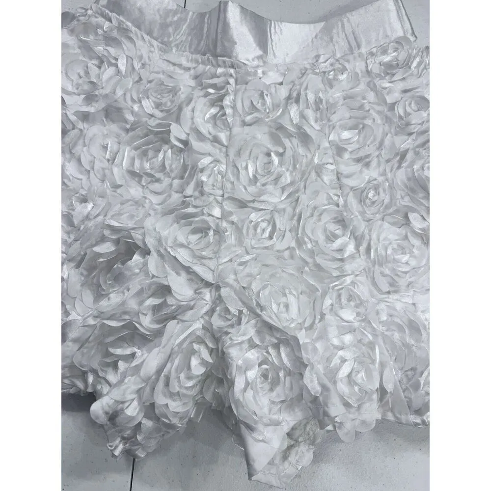 High Waist Floral Rose White Silky Shorts Skirt 28 - Image 2