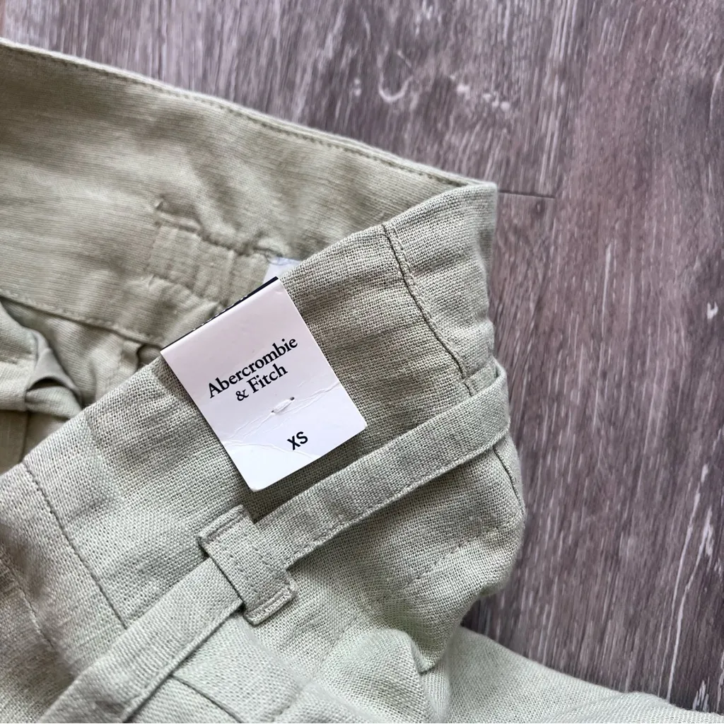 NEW Abercrombie & Fitch linen wide leg pants w/ waist tie light‎ green - Image 6