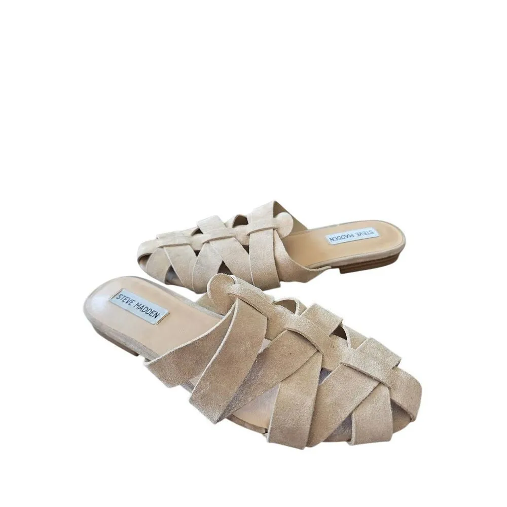 Steve Madden Fisherman Mules Leather Cream Size 9 Low Heel - Image 5