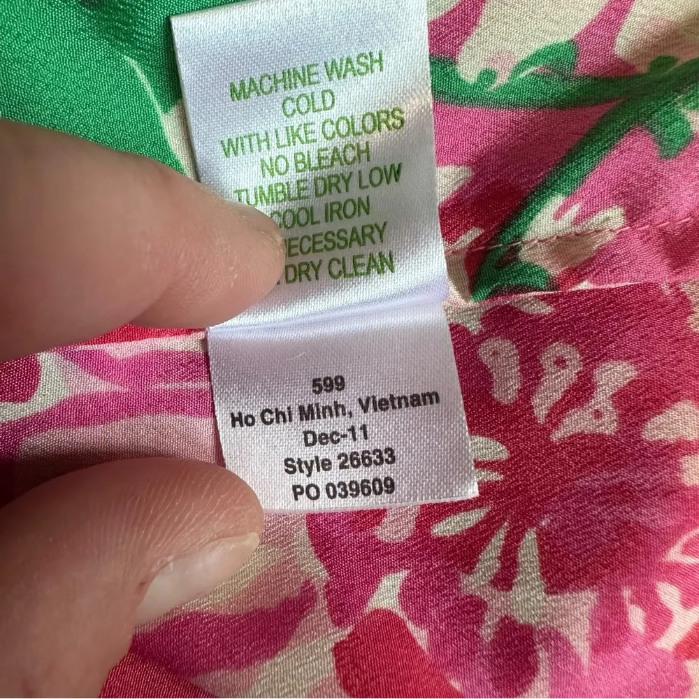 Pink Floral Button Down Collar Long Sleeve Blouse Top Shirt Med - Image 8