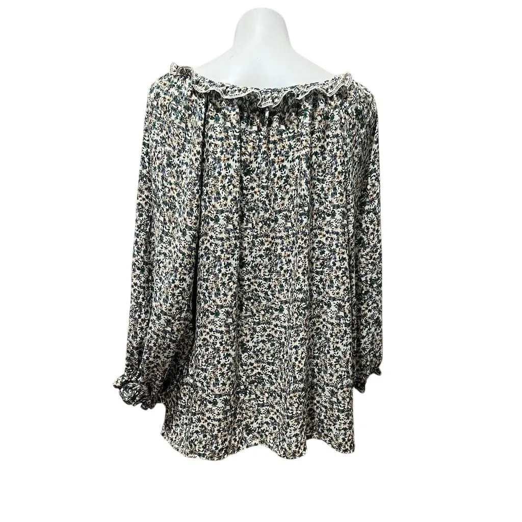 Max Studio Women's 1X Floral Ruffle Blouse Multicolor Puff Sleeves - Image 7