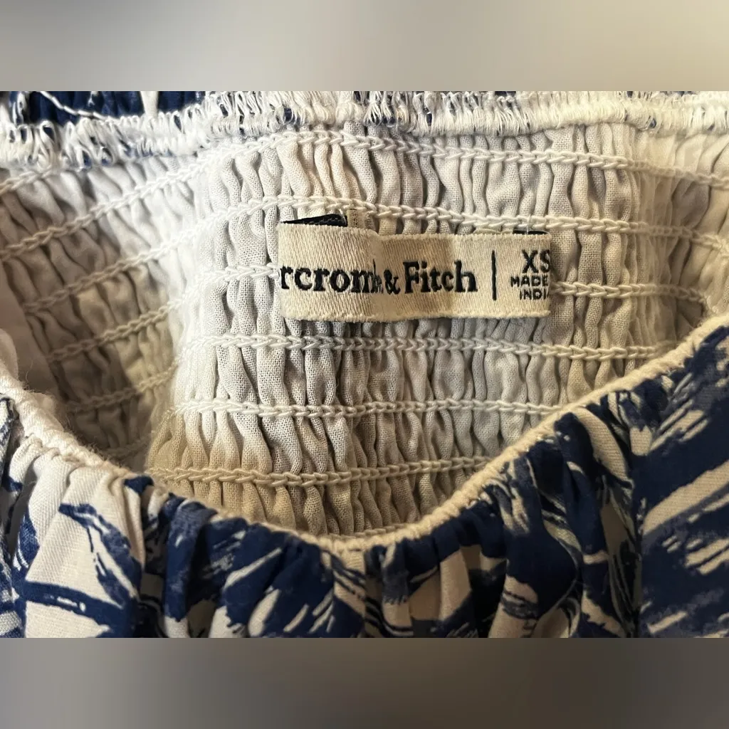 Abercrombie & Fitch The Emerson Poplin Puff Sleeve  Dress Blue White XS - Image 7