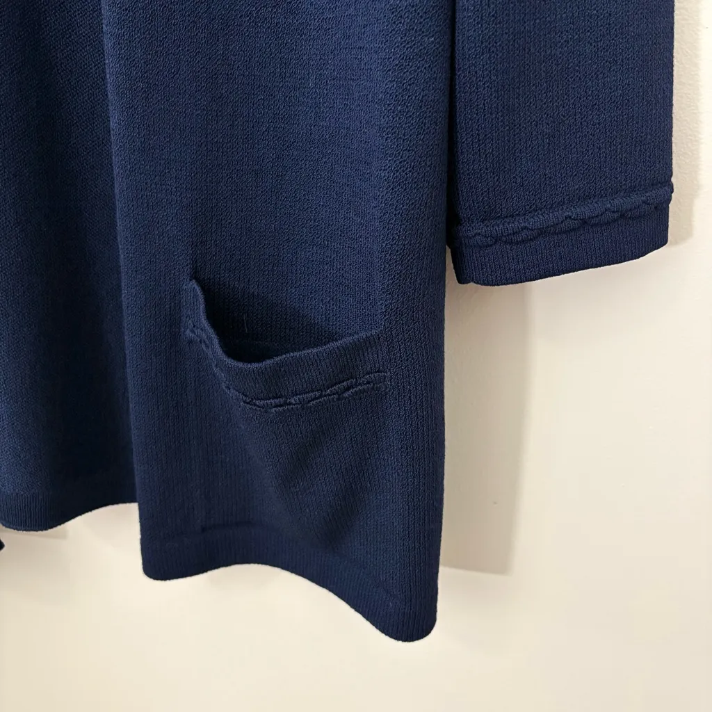 St. John Basics Santana Knit Open Front Cardigan Braided Trim Navy Size Large - Image 8