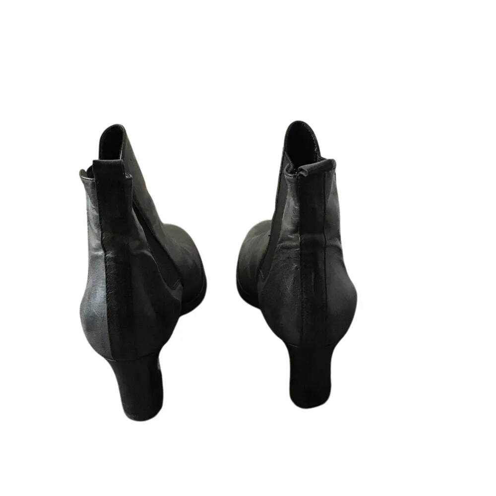 Aquatalia Vero Cuoio Black Leather Ankle Boots Women 7.5 2.5" Heel Pull-on Italy - Image 3