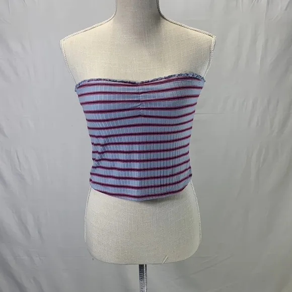 Abercrombie & Fitch Striped Blue Red and Black Ruffled Tube Top Size M - Image 2