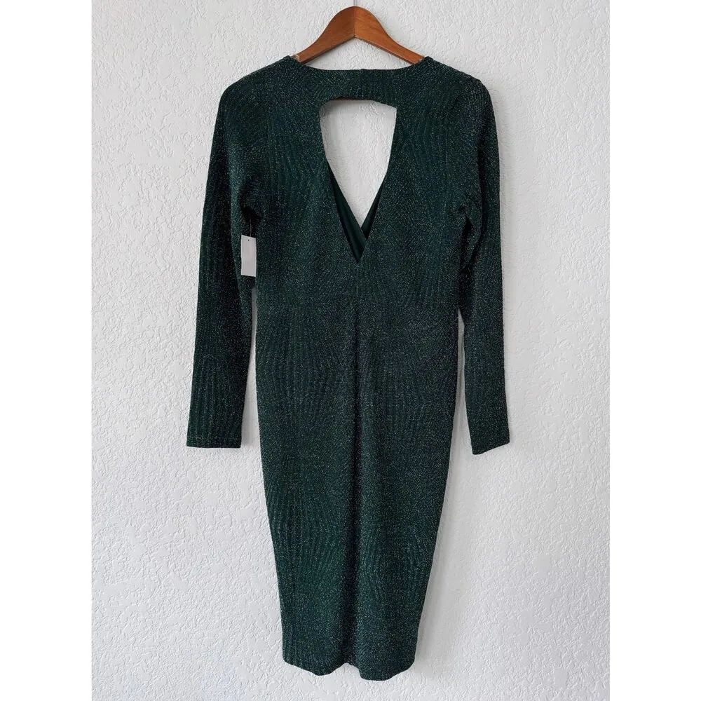 Charlotte Russe Green Shimmer Long Sleeve Midi Dress Size Large - Image 2