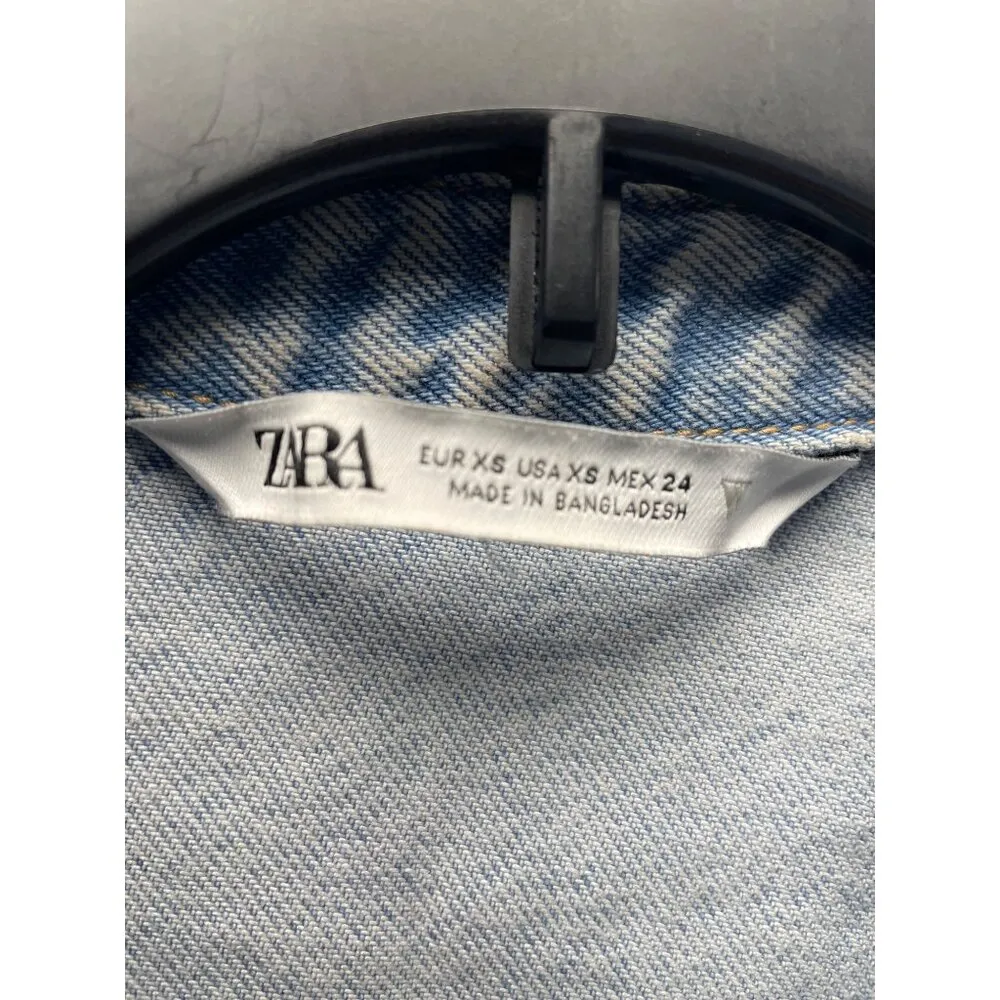 Zara Women's Light Blue Jean Overall Long Sleeve Shorts Size XS SKU 4108 - Image 4