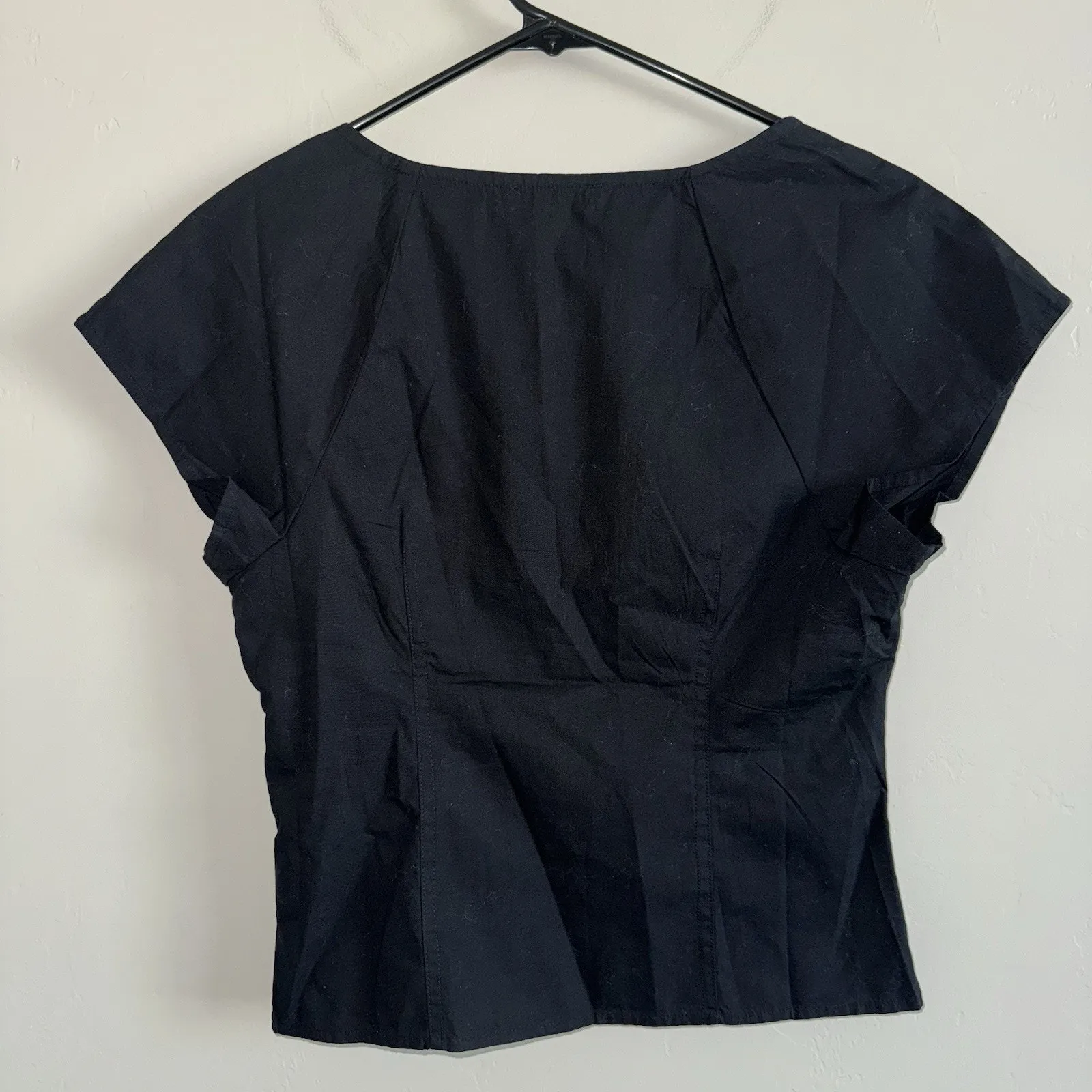 NWT Madewell Twist Front Seamed Cotton Top Black Woman’s Size 0 XS Short Sleeve - Image 4