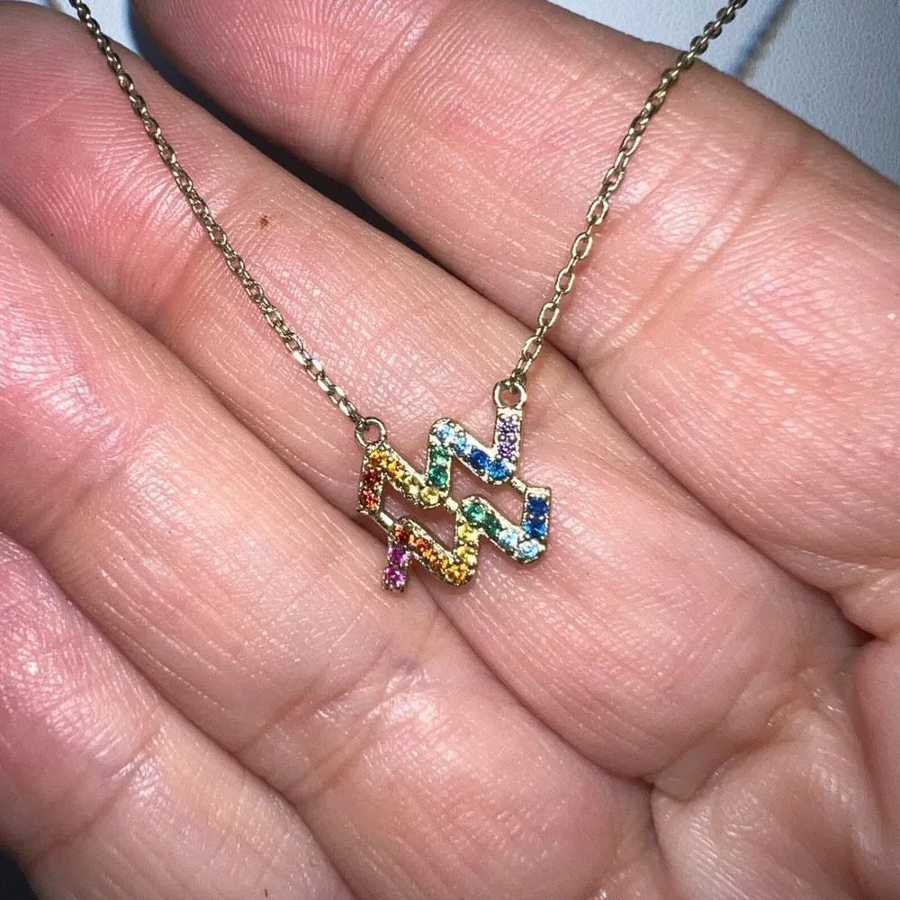 Unwritten Macy’s Aquarius Colorful Rainbow Cubic Zirconia Gold Chain Necklace 🌈 - Image 3