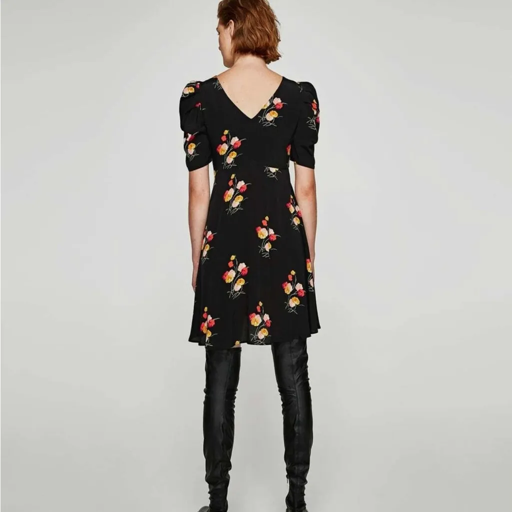 Zara Black Dress with Colorful Floral Design - Image 5