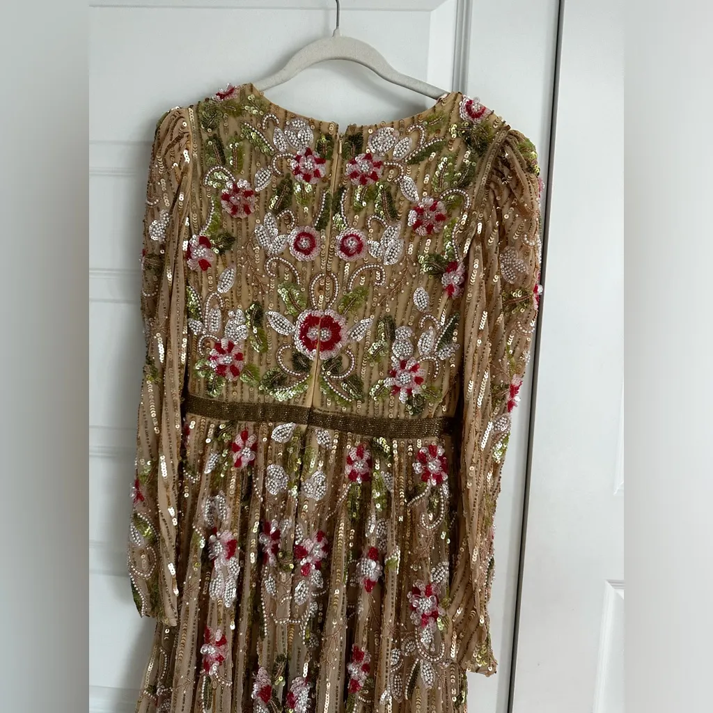 Mac Duggal 5580 Floral Embellished Wrap Over Puff‎ Sleeve A Line Midi Gown 4 NWT - Image 8