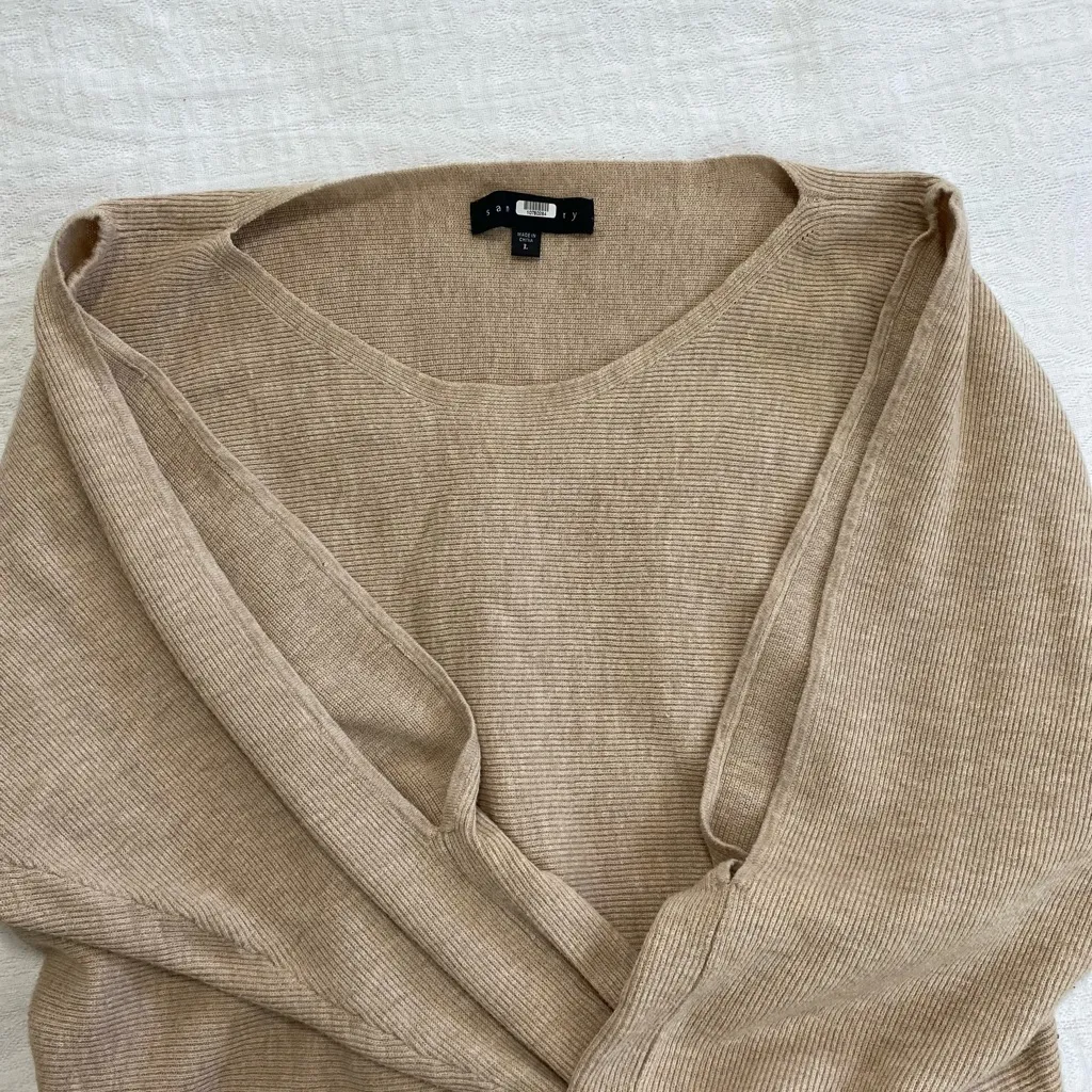 Sanctuary Women Size Large Knit Dolman Sleeve Slit Top Beige Boat Neck - Image 6