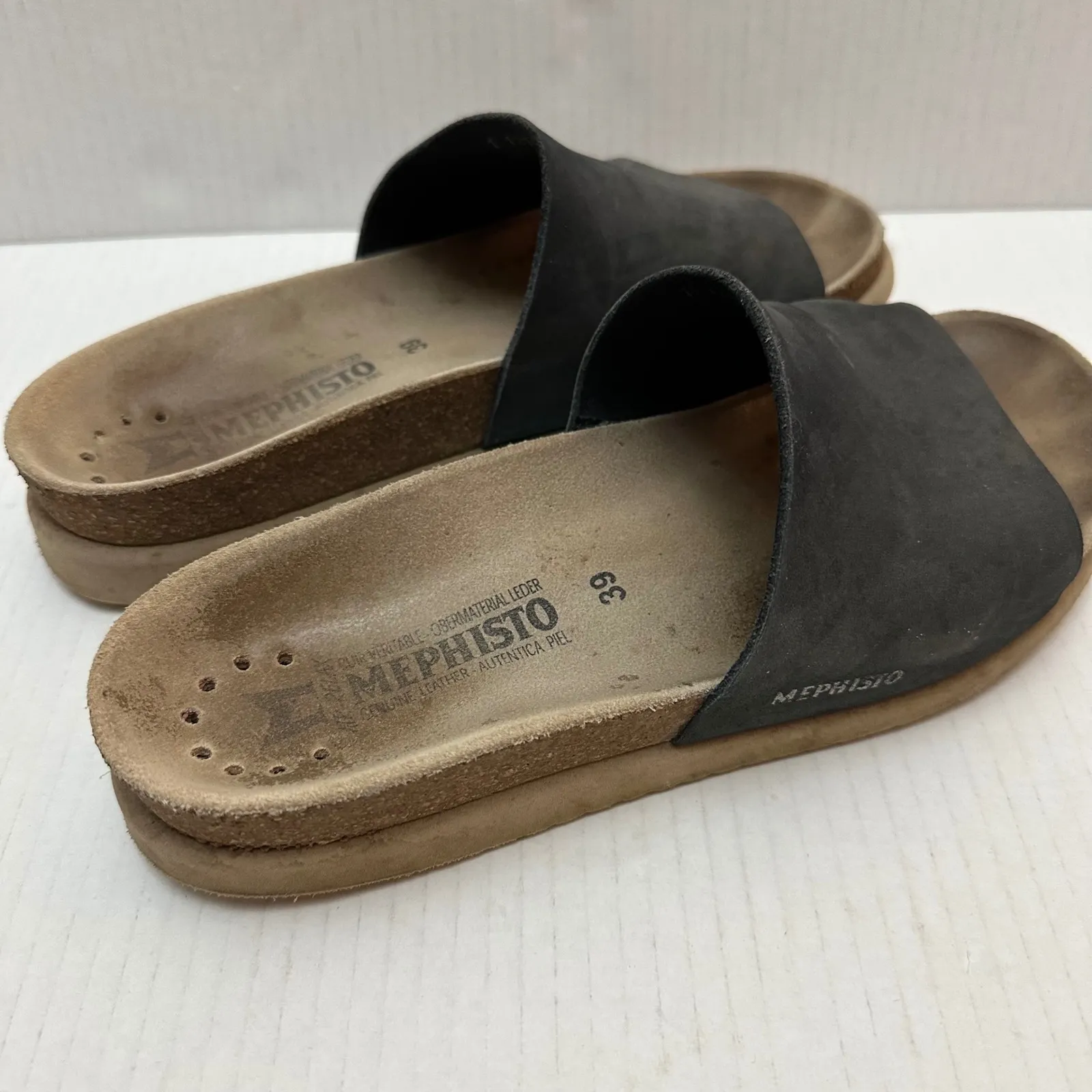 MEPHISTO Hanik Slide Sandals Womens EU 39 US 9 Black Leather Slip On Comfort - Image 4