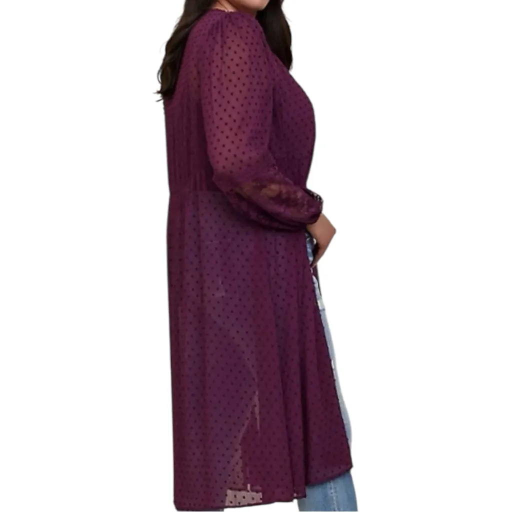 Clip Dot Button Front Maxi Kimono - Image 3