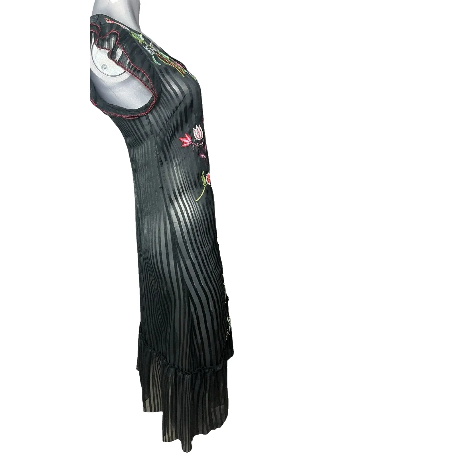 Anthropologie Not So Serious Dress Black Beaded Floral Black 2 Fairy Whimsigoth - Image 7