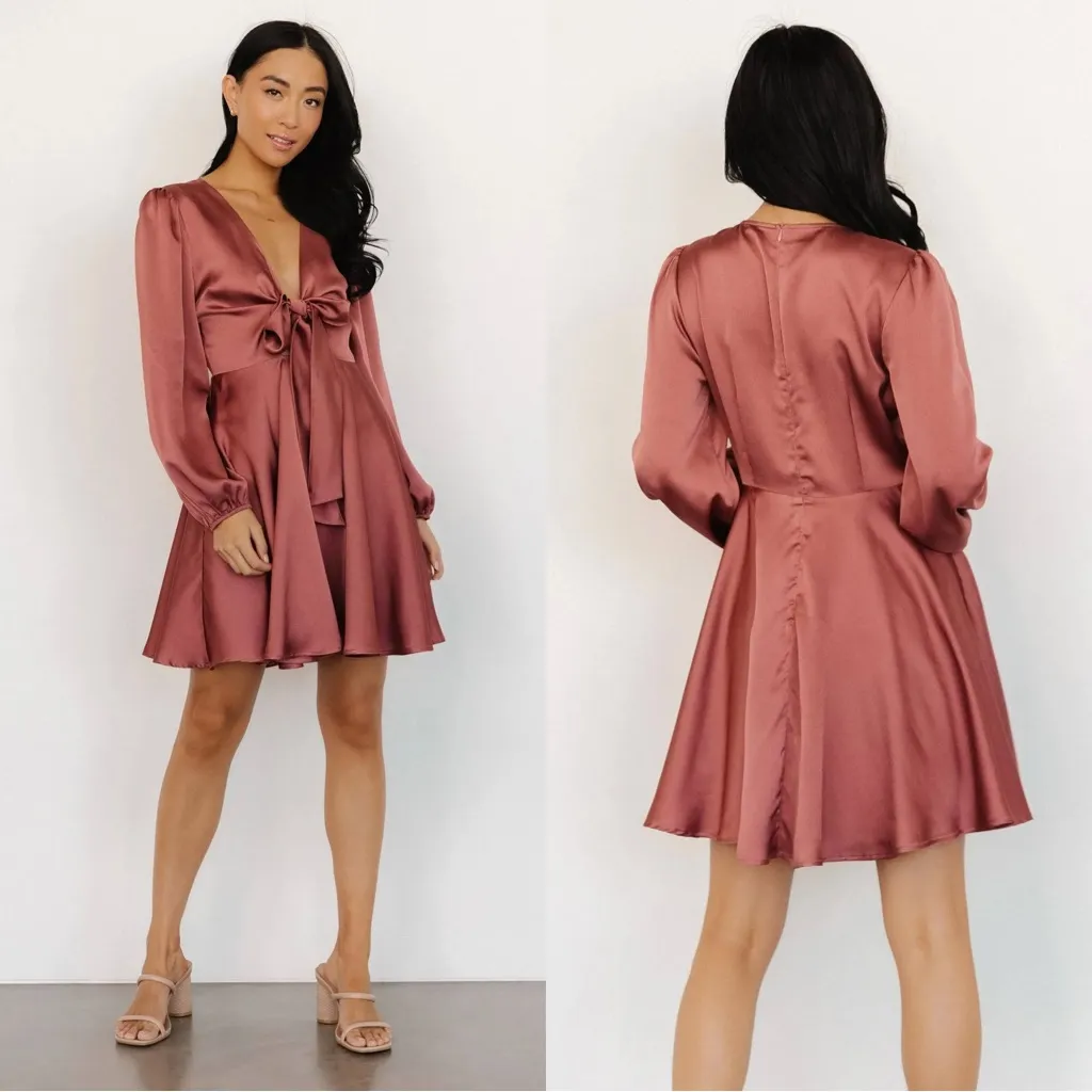 NWT Baltic Born Women’s Woodbury Satin Mini Dress Longsleeve in Deep Mauve XL - Image 3
