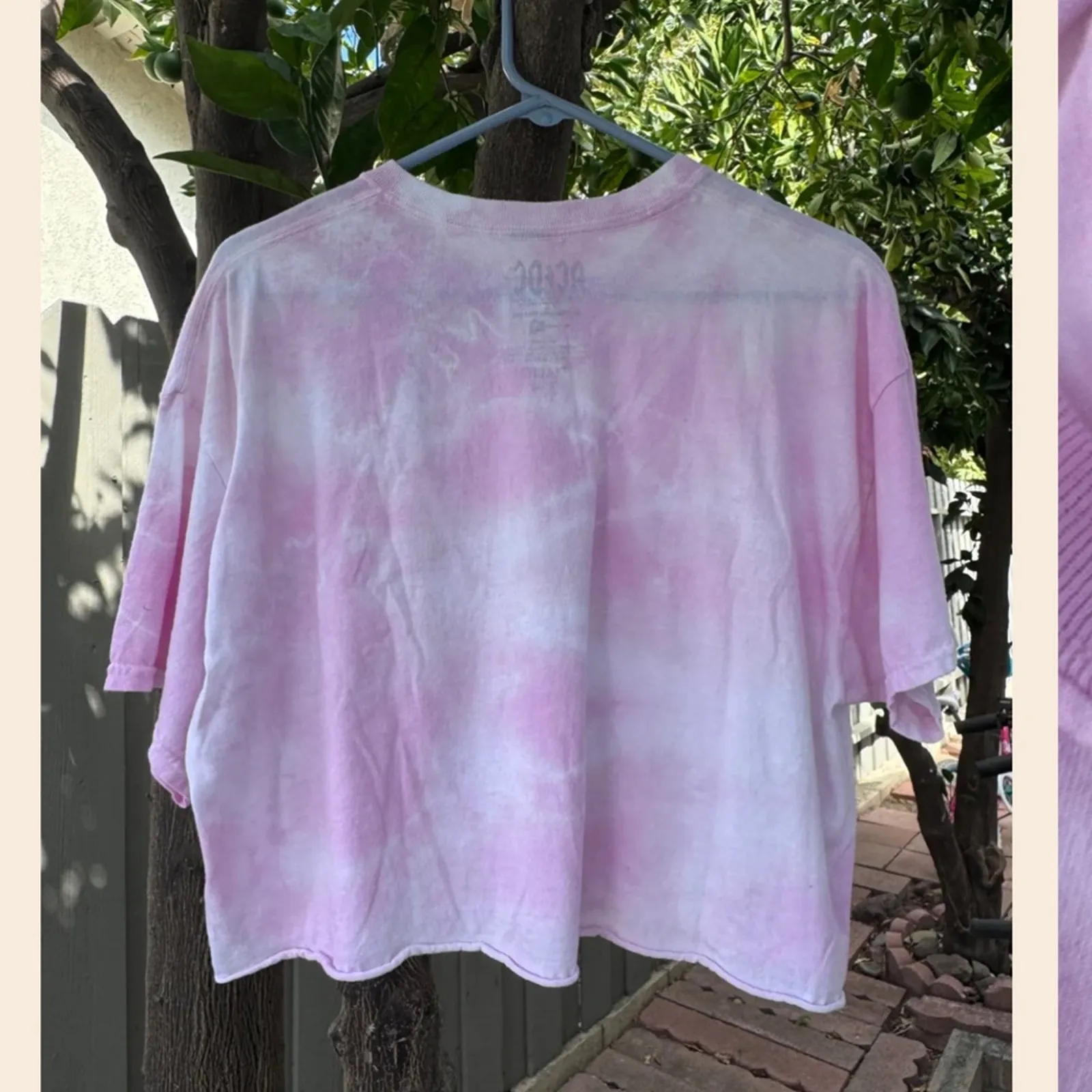 Ladies AC/DC Fly On The Wall Tour 85' Pink Tie Dye Graphic Crop L - Image 3
