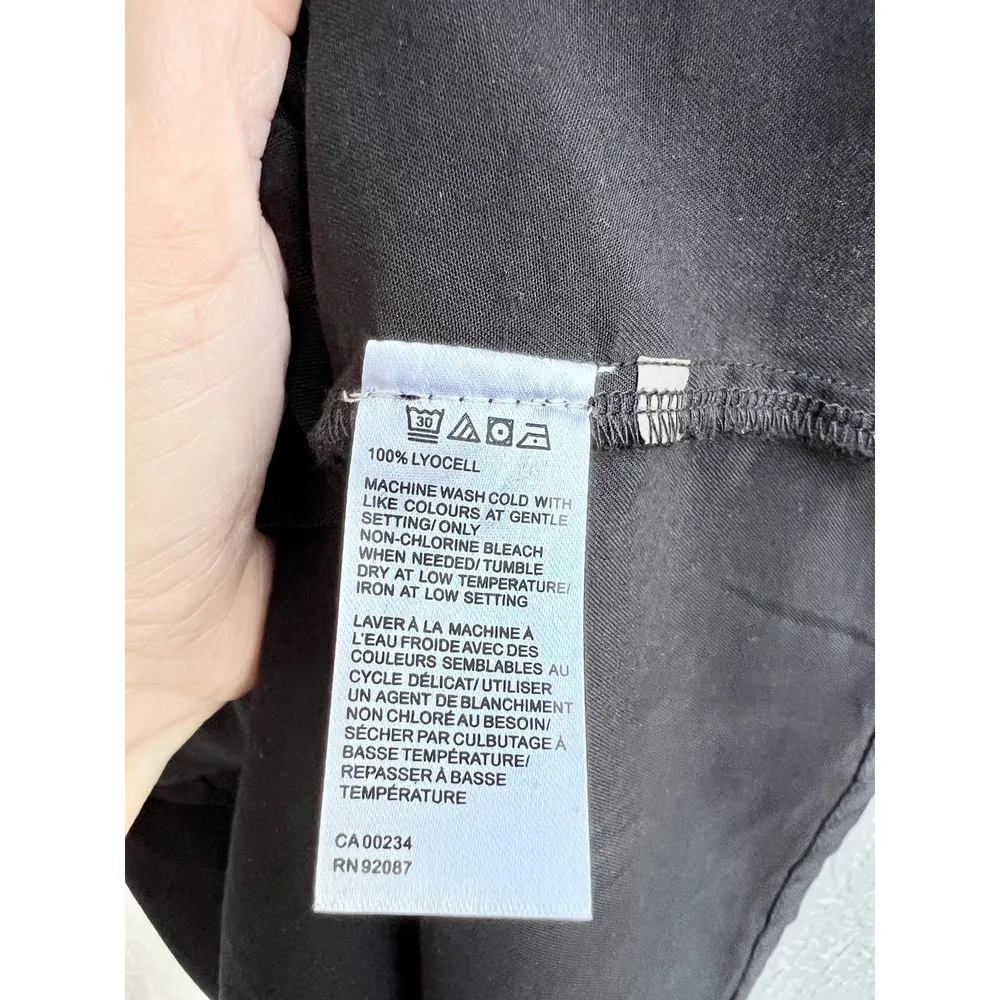 Saks Fifth Avenue Short Sleeve Cinched Waist Tie Midi Dress Black Women's Small - Image 7