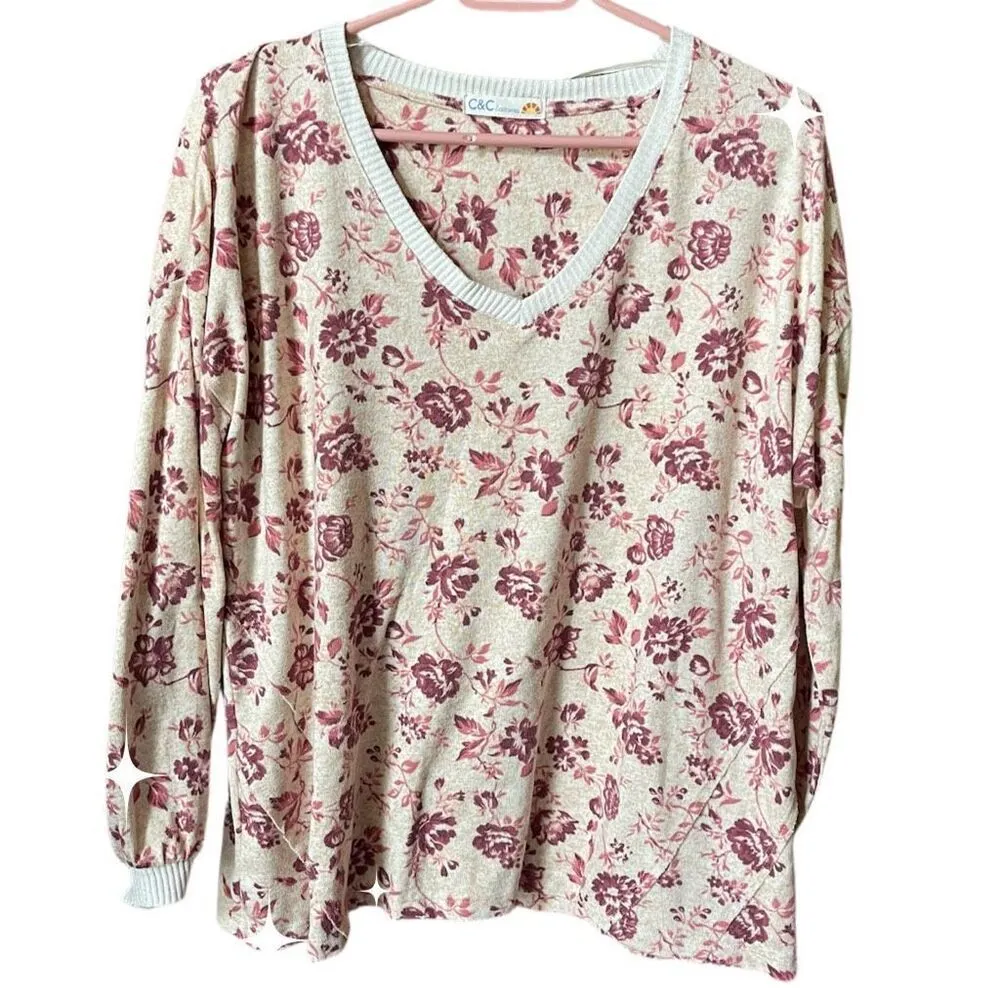 C & C California size 1X floral V neck sweater. - Image 2
