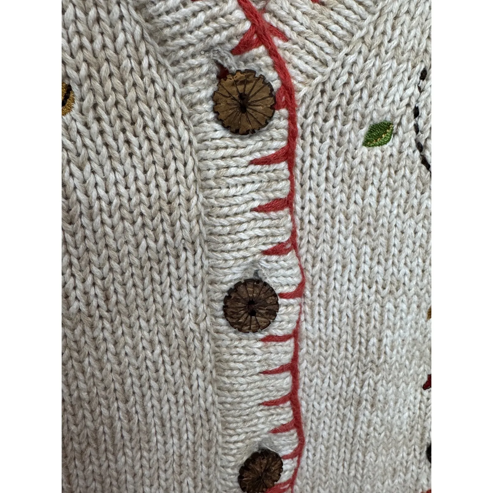 Christopher & Banks Hand Knit Cat Pumpkin Fall Vest Sz L Oatmeal Orange - Image 4