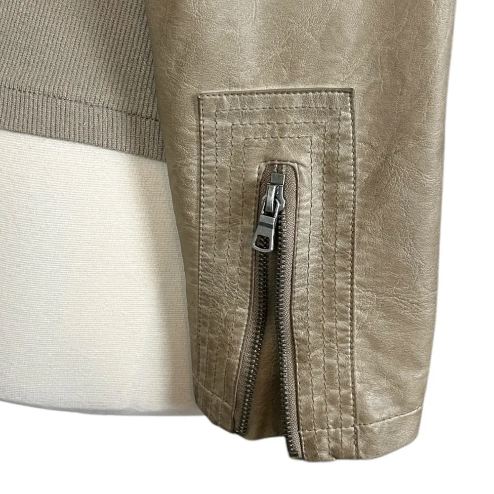 Sebby Faux Leather Jacket Moto Collarless Zipper Knit Taupe Tan Women’s Size XXL - Image 12