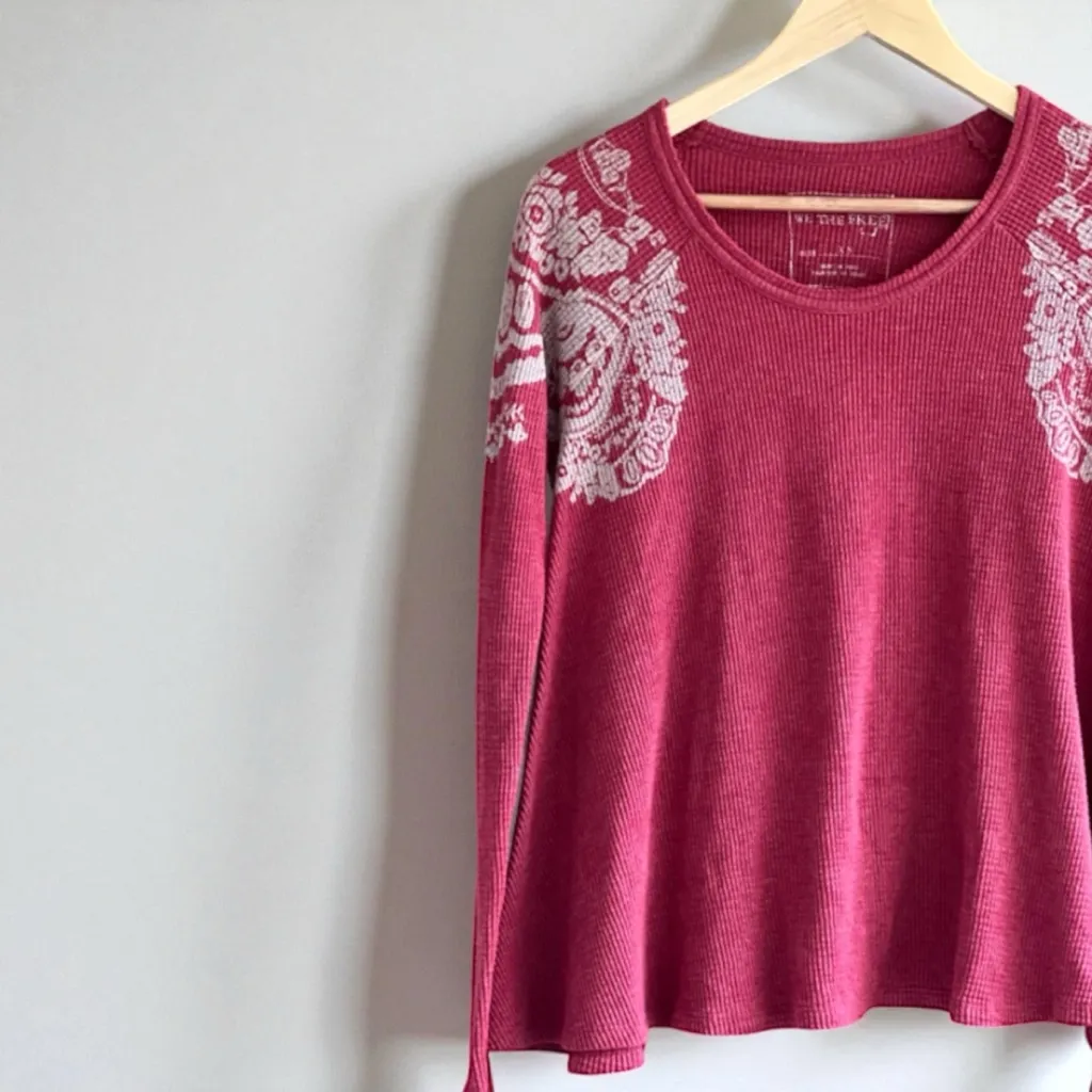 We The Free Waffle Knit Print Thermal Pullover Top - Image 6