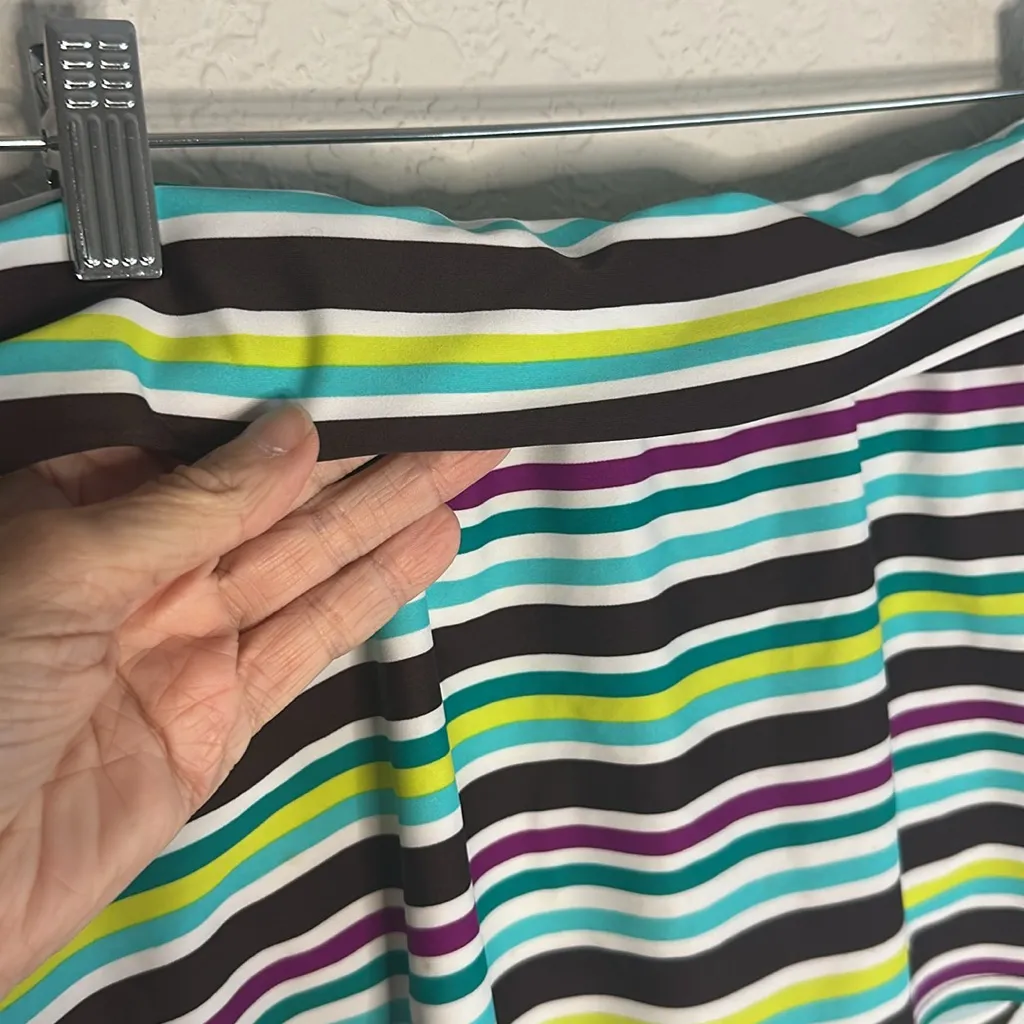 NEW Athleta Swim Skirt Brown Green Stripe Mini Medium Beach Cruise Resortwear - Image 4