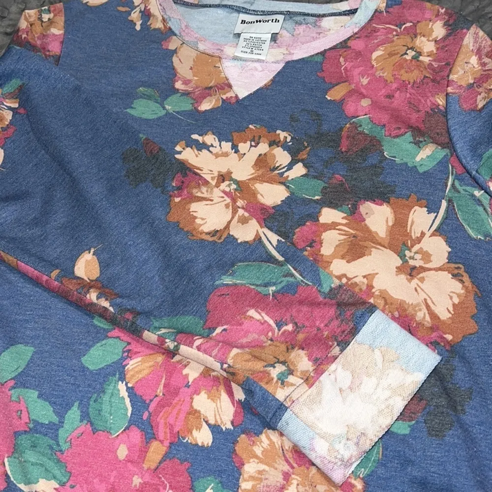 BonWorth small womens floral print hi low long sleeve pullover knit top - Image 6