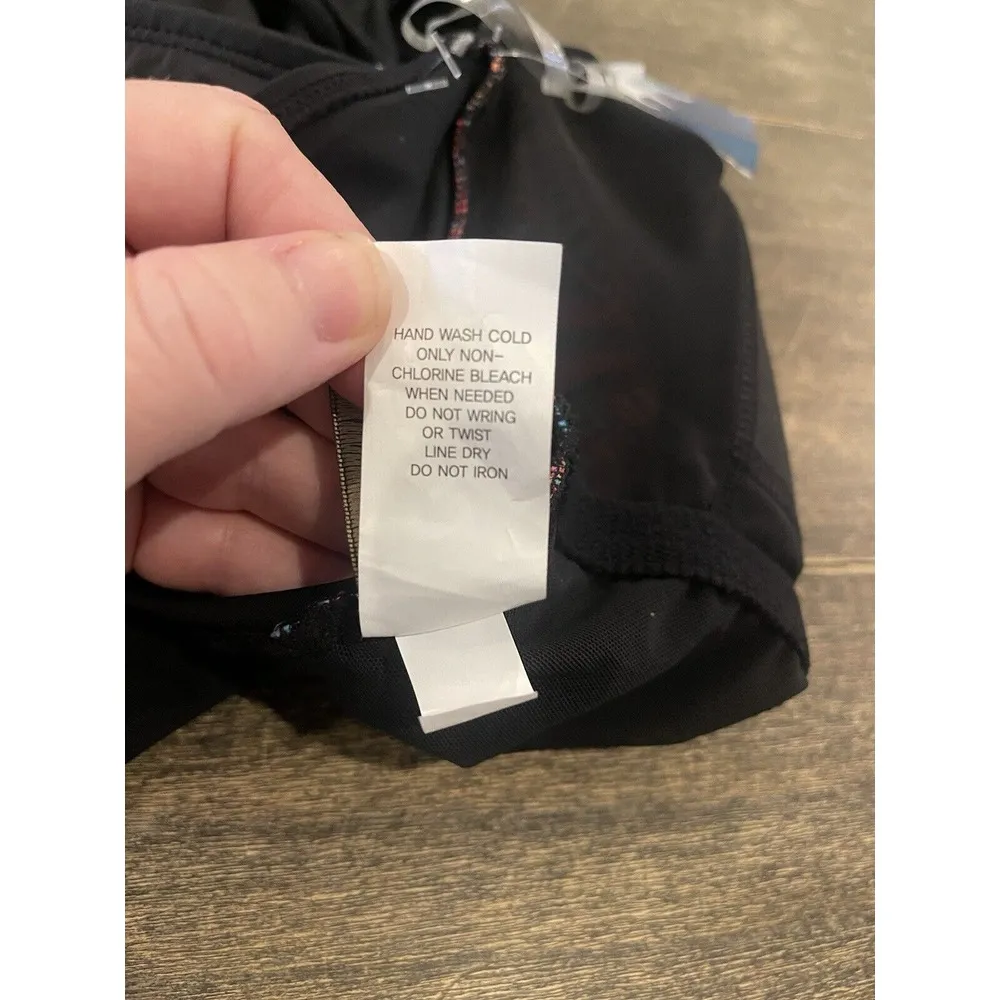 GREAT LENGTHS BY LONGITUDE Size 16 Multi Jungle Crossover Halter Swimsuit Beach Black - Image 10