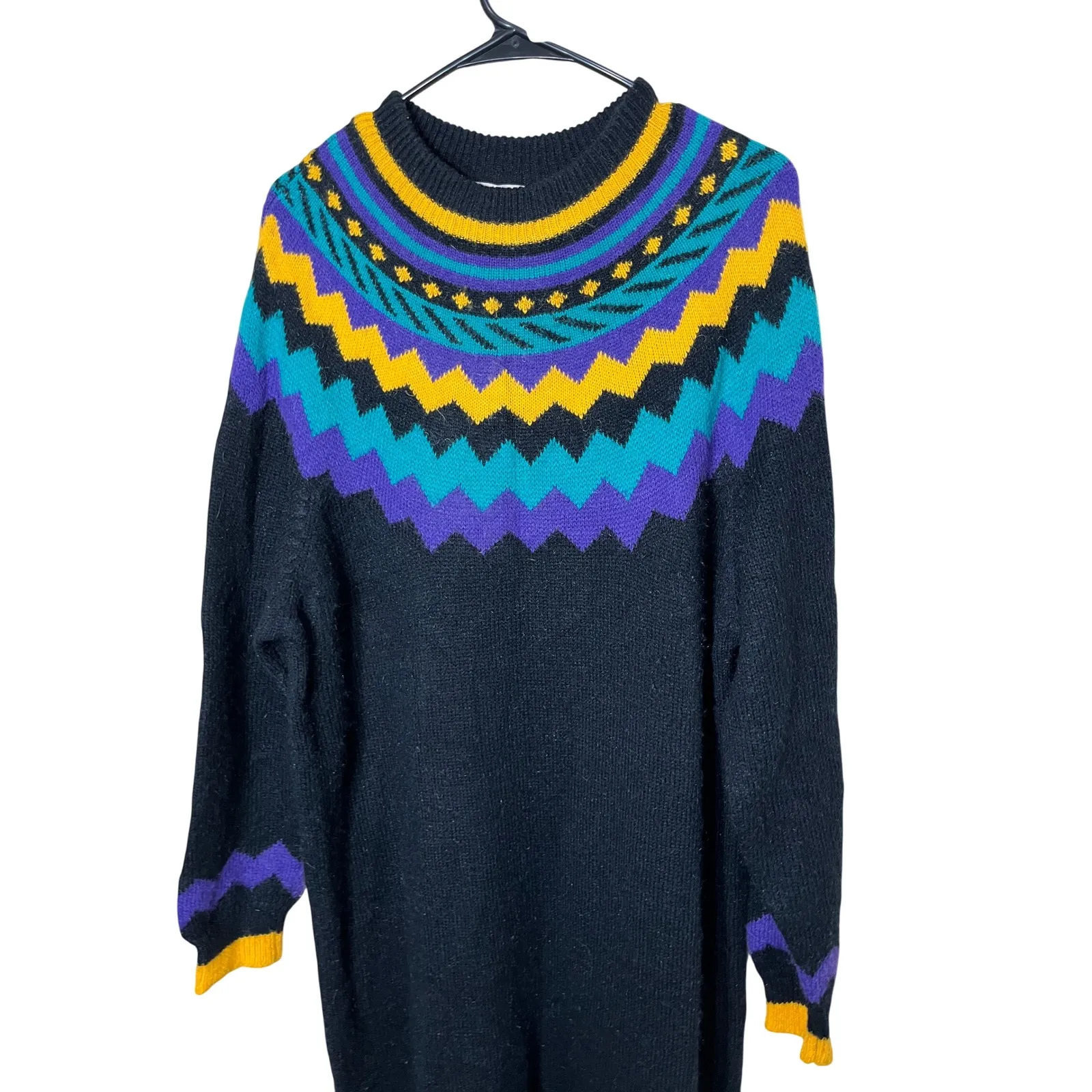 Stefano Sportswear Black Multi Color Geometric Fair Isle Knit Sweater Dress 20W - Image 2