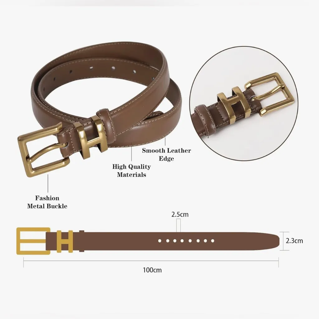NEW Brown Classic Metal Buckle Vegan Leather Belt L - Image 7