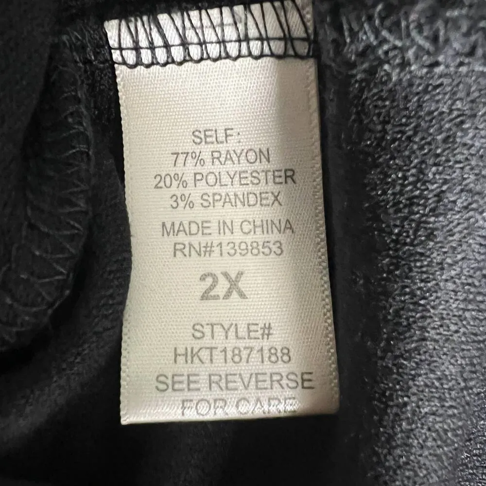 &. Layered Womens Top 2X Tie Front Relaxed Stretch Office Career Workwear Dressy Black - Image 7