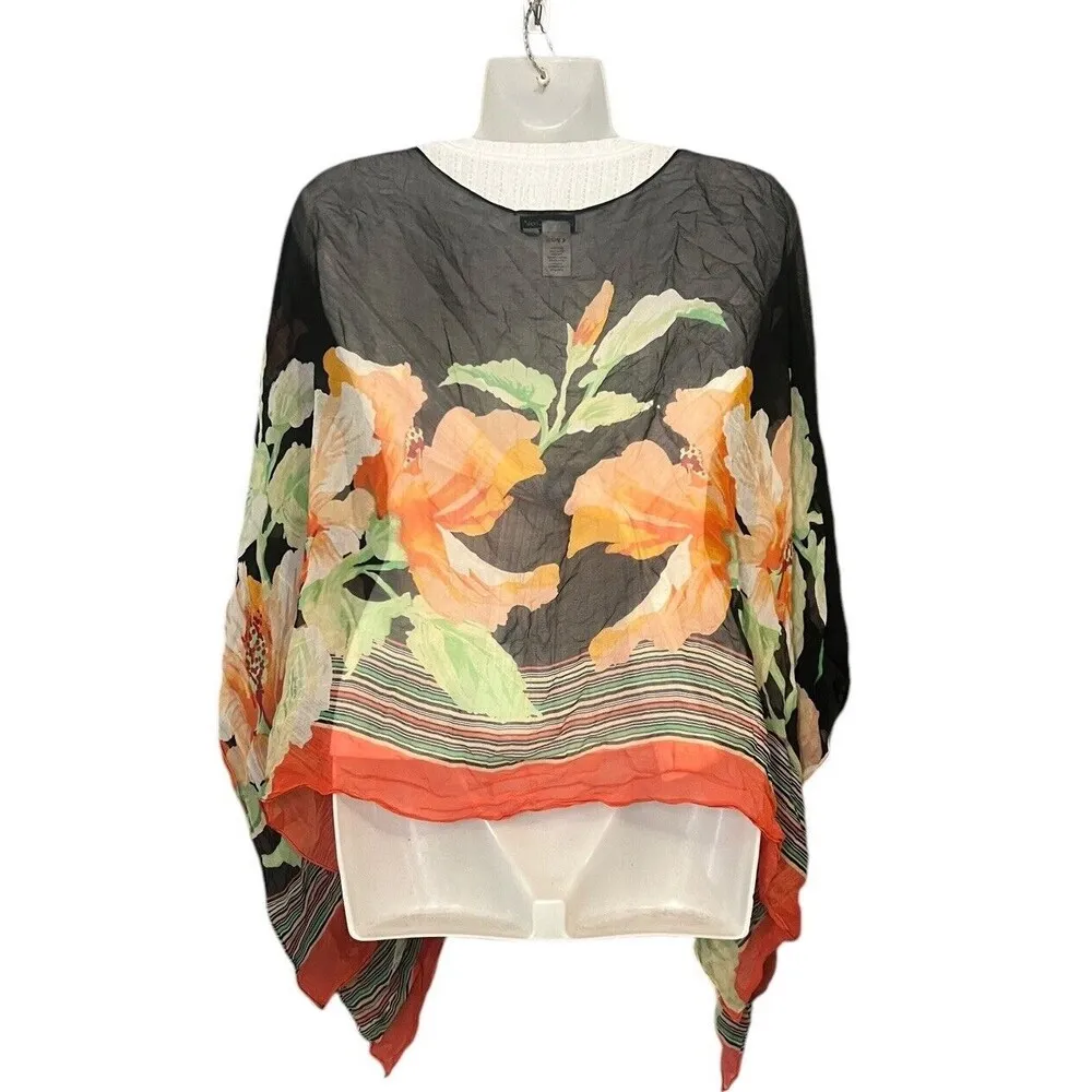 Coldwater Creek 100% Silk Sequined Floral Scarf Shawl Wrap One Size - Image 2