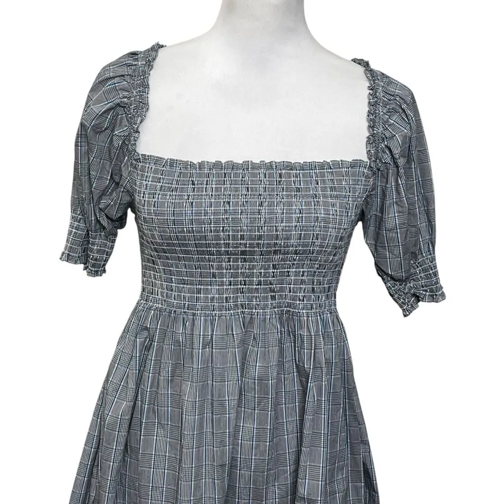 Hill House Athena Nap Dress Size Small Thai Check Plaid Smocked Mini Puff Sleeve - Image 4