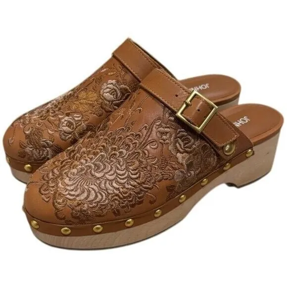 Johnny Was Mono Clog Tonal Slippers Brown Leather Floral Embroidered Garden 7.5 - Image 2