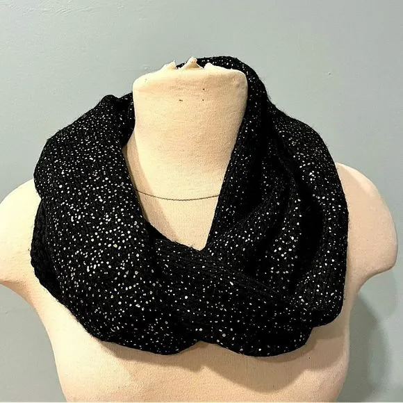 Catherine Malandrino Black & Gold Speckled Knit Infinity Scarf - Image 1